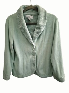 Karen Neuburger Sage Green Ribbed Cotton Blend Bed Jacket Cardigan Size M